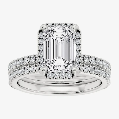 Signature By Modern Bride (F / Vs2) Womens / CT. T.W. Lab Grown White Diamond 10K Gold Side Stone Halo Bridal Set