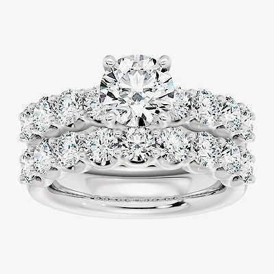 Signature By Modern Bride (F / Vs2) Womens 5 / CT. T.W. Lab Grown White Diamond 10K Gold Round Side Stone Bridal Set