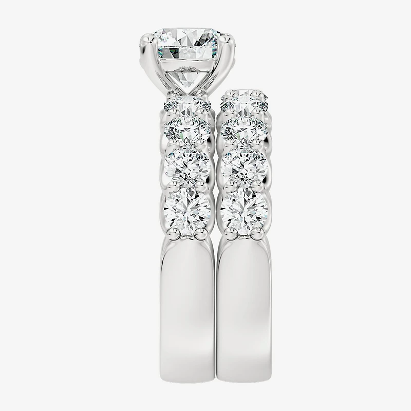 Signature By Modern Bride (F / Vs2) Womens 5 / CT. T.W. Lab Grown White Diamond 10K Gold Round Side Stone Bridal Set