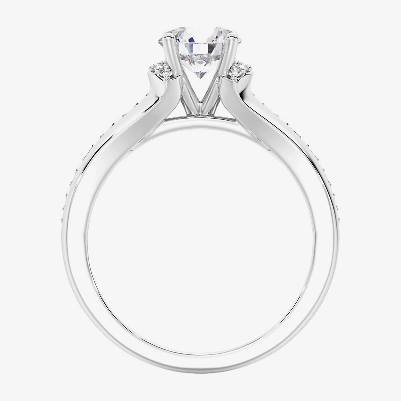 (F / Vs2) Womens 1 1/2 CT. T.W. Lab Grown White Diamond 10K Gold Round Side Stone Engagement Ring