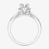 (F / Vs2) Womens 1 1/2 CT. T.W. Lab Grown White Diamond 10K Gold Round Side Stone Engagement Ring