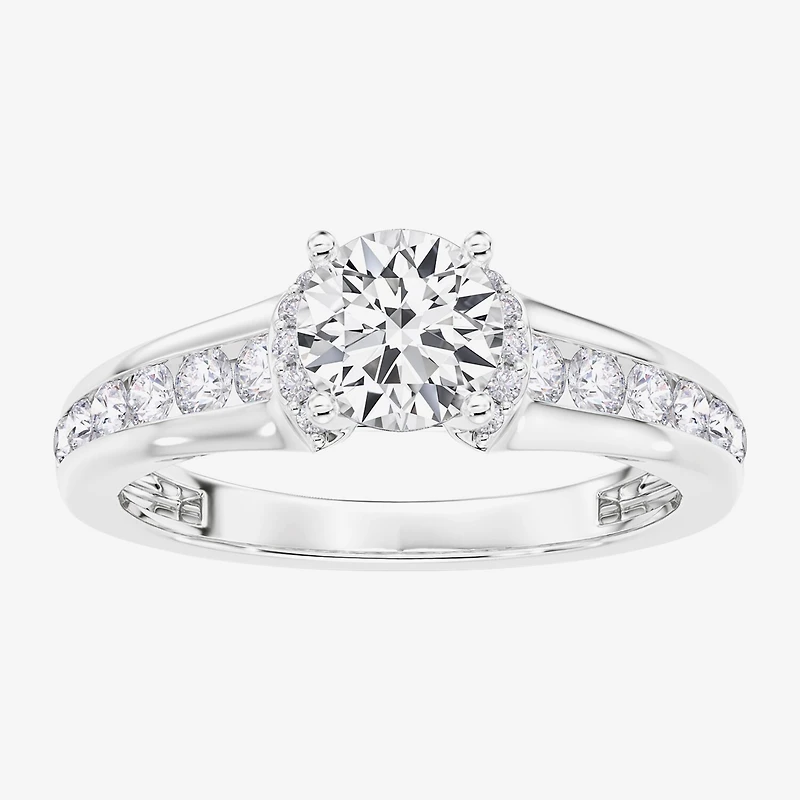 (F / Vs2) Womens 1 1/2 CT. T.W. Lab Grown White Diamond 10K Gold Round Side Stone Engagement Ring