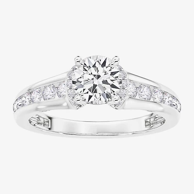 F / Vs2) Womens / CT. T.W. Lab Grown White Diamond 10K Gold Round Side Stone Engagement Ring