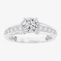 (F / Vs2) Womens 1 1/2 CT. T.W. Lab Grown White Diamond 10K Gold Round Side Stone Engagement Ring
