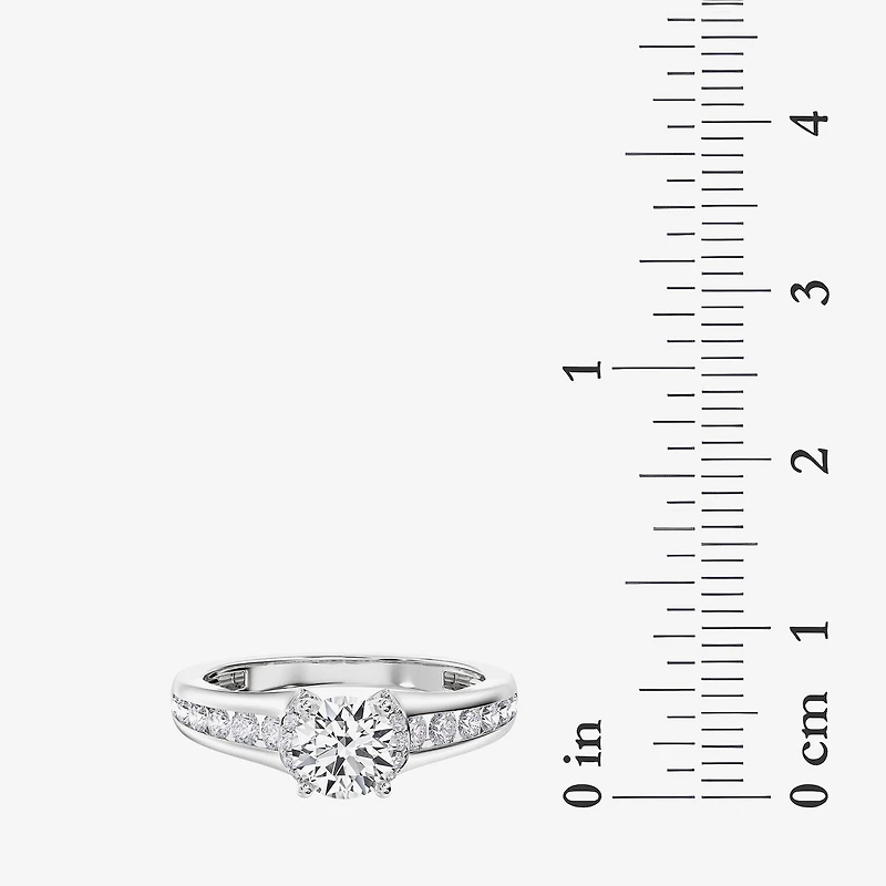 (F / Vs2) Womens 1 1/2 CT. T.W. Lab Grown White Diamond 10K Gold Round Side Stone Engagement Ring