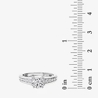 (F / Vs2) Womens 1 1/2 CT. T.W. Lab Grown White Diamond 10K Gold Round Side Stone Engagement Ring