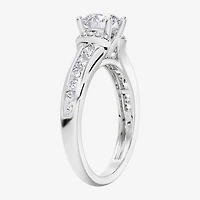 (F / Vs2) Womens 1 1/2 CT. T.W. Lab Grown White Diamond 10K Gold Round Side Stone Engagement Ring