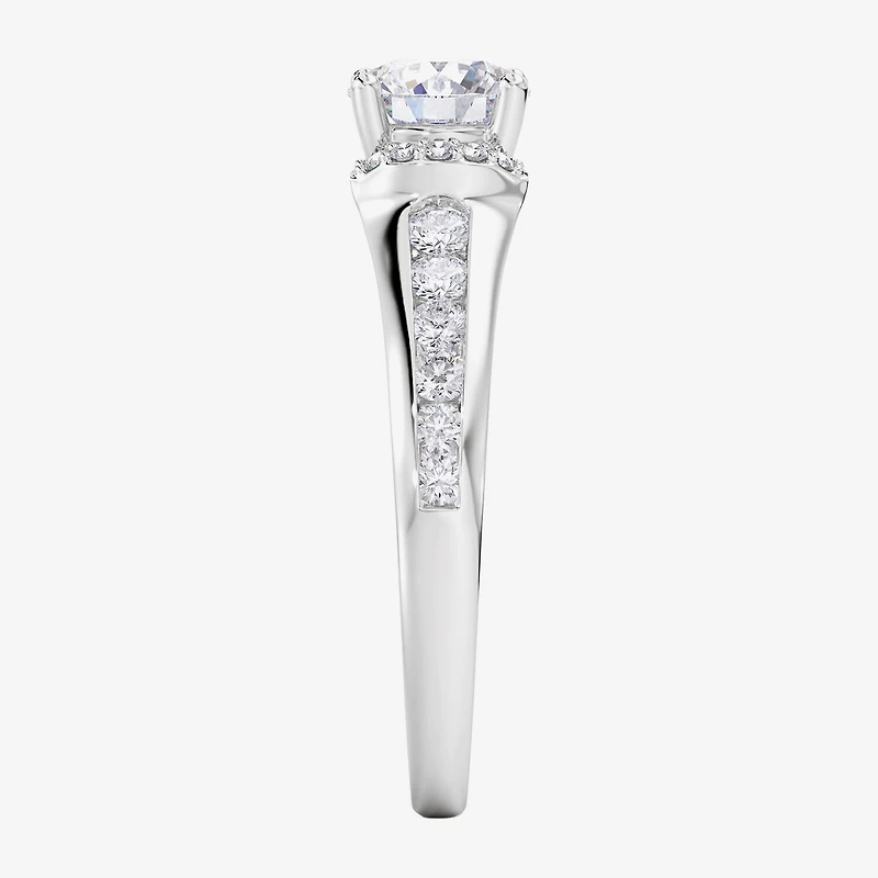 (F / Vs2) Womens 1 1/2 CT. T.W. Lab Grown White Diamond 10K Gold Round Side Stone Engagement Ring