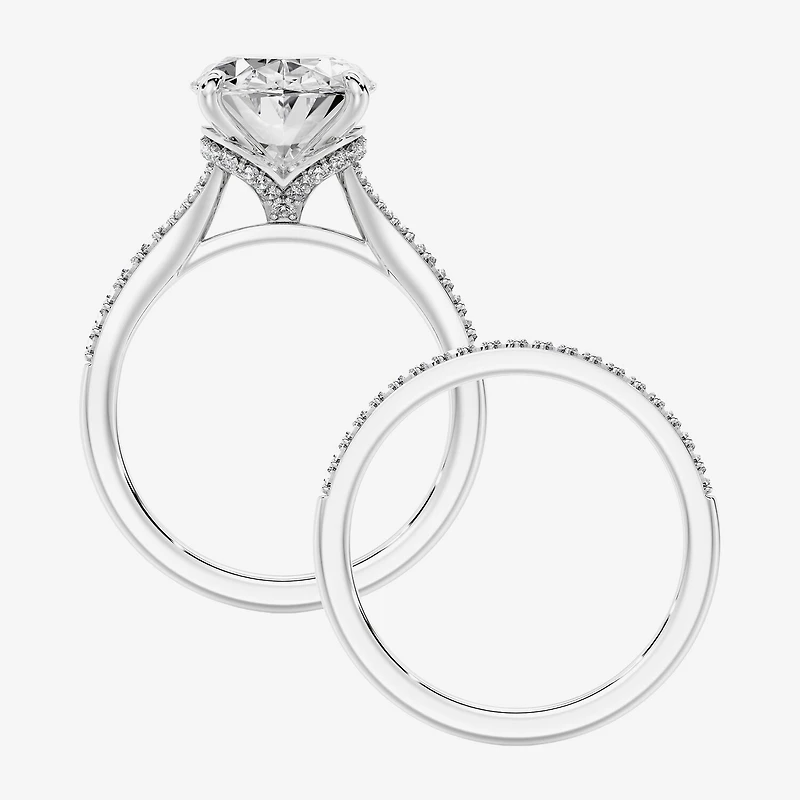 (F,Vs2) Womens 5 1/2 CT. T.W. Lab Grown White Diamond 14K Gold Oval Side Stone Bridal Set