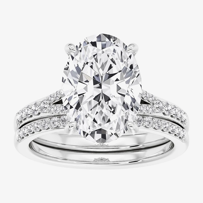 (F,Vs2) Womens 5 1/2 CT. T.W. Lab Grown White Diamond 14K Gold Oval Side Stone Bridal Set