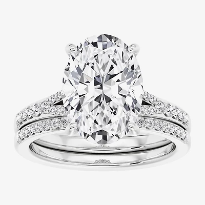 (F,Vs2) Womens 5 1/2 CT. T.W. Lab Grown White Diamond 14K Gold Oval Side Stone Bridal Set