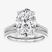 (F,Vs2) Womens 5 1/2 CT. T.W. Lab Grown White Diamond 14K Gold Oval Side Stone Bridal Set