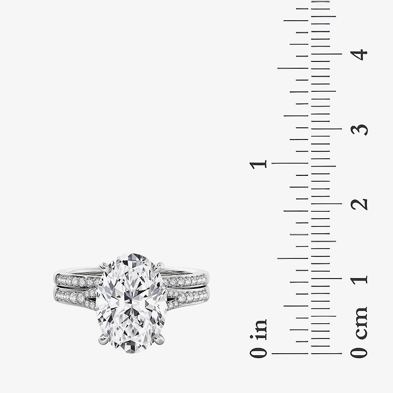 (F,Vs2) Womens 5 1/2 CT. T.W. Lab Grown White Diamond 14K Gold Oval Side Stone Bridal Set