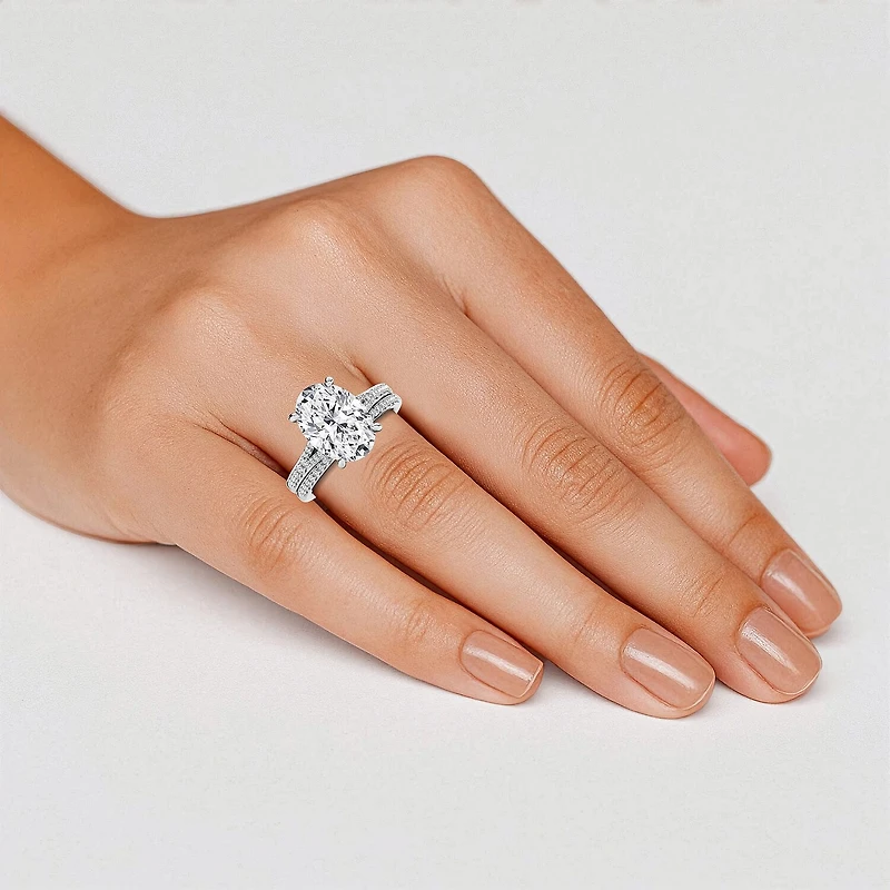 (F,Vs2) Womens 5 1/2 CT. T.W. Lab Grown White Diamond 14K Gold Oval Side Stone Bridal Set