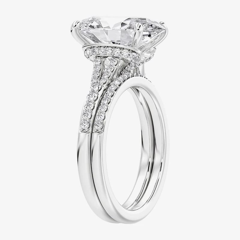 (F,Vs2) Womens 5 1/2 CT. T.W. Lab Grown White Diamond 14K Gold Oval Side Stone Bridal Set