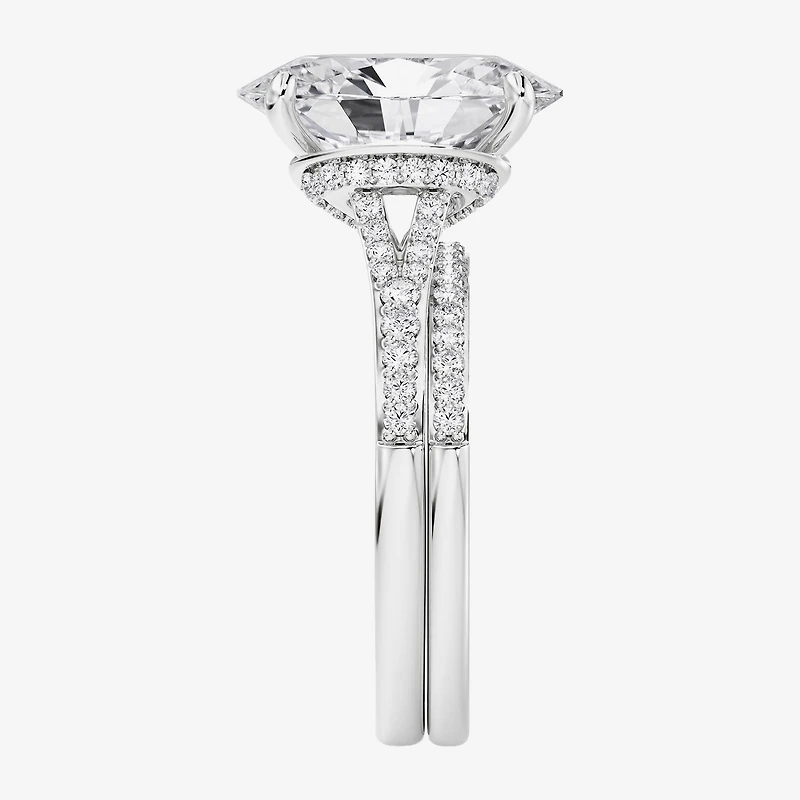 (F,Vs2) Womens 5 1/2 CT. T.W. Lab Grown White Diamond 14K Gold Oval Side Stone Bridal Set