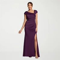 DJ Jaz Womens Asymmetrical Neck Short Sleeve Evening Gown