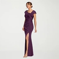 DJ Jaz Womens Asymmetrical Neck Short Sleeve Evening Gown