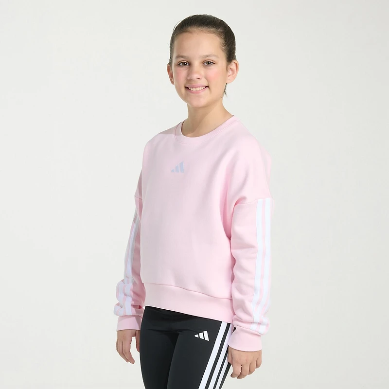 adidas Big Kid Girls Crew Neck Fleece Embroidered Long Sleeve Sweatshirt