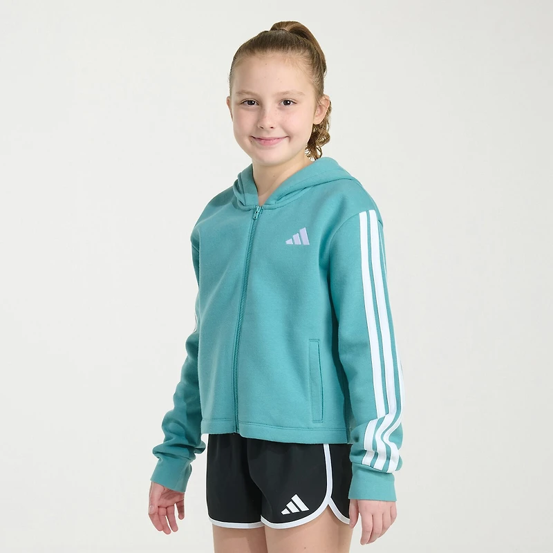 adidas Big Kid Girls Long Sleeve Embroidered Fleece Zipper Active Hoodie