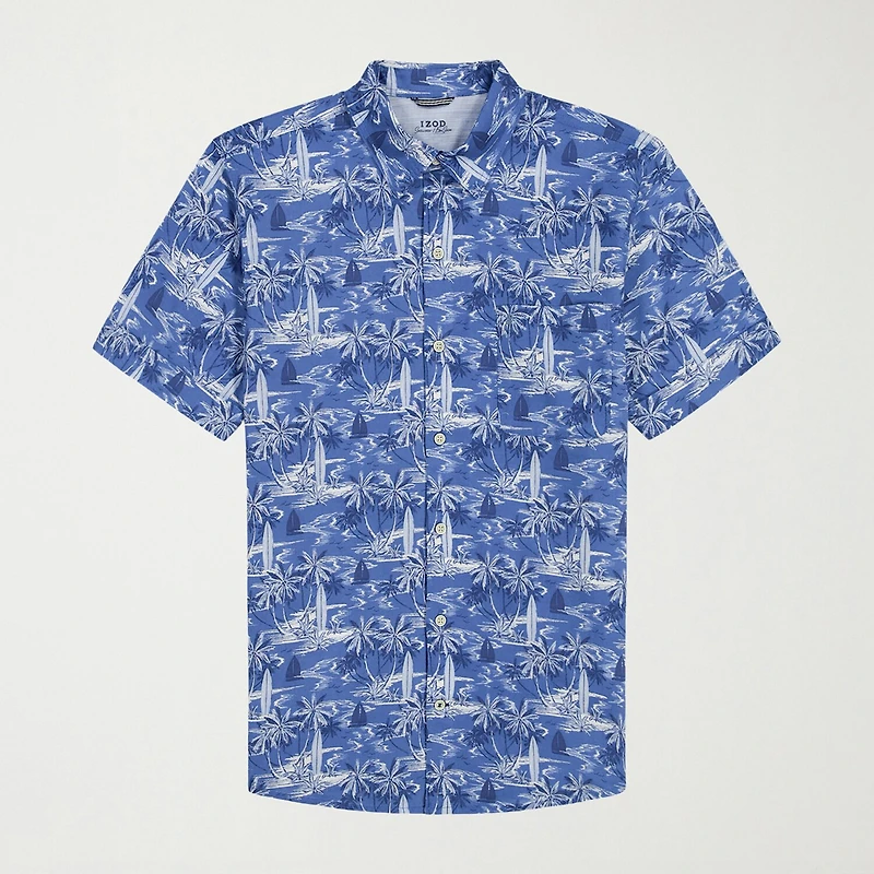 IZOD Dockside Chambray Mens Short Sleeve Classic Fit Big and Tall Button-Down Shirt