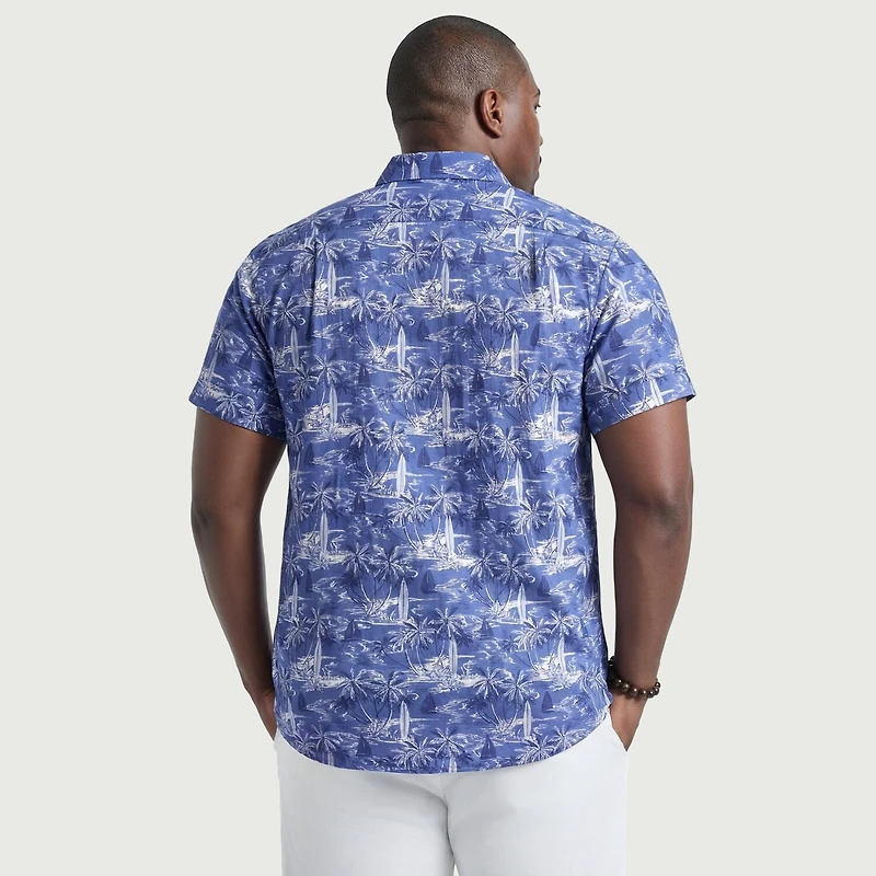 IZOD Dockside Chambray Mens Short Sleeve Classic Fit Big and Tall Button-Down Shirt