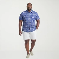 IZOD Dockside Chambray Mens Short Sleeve Classic Fit Big and Tall Button-Down Shirt