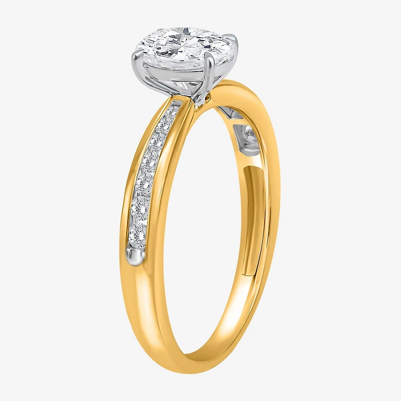 (I / Si2) Womens 1 CT. T.W. Lab Grown White Diamond Sterling Silver Oval Side Stone Engagement Ring