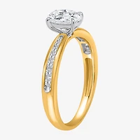 (I / Si2) Womens 1 CT. T.W. Lab Grown White Diamond Sterling Silver Oval Side Stone Engagement Ring