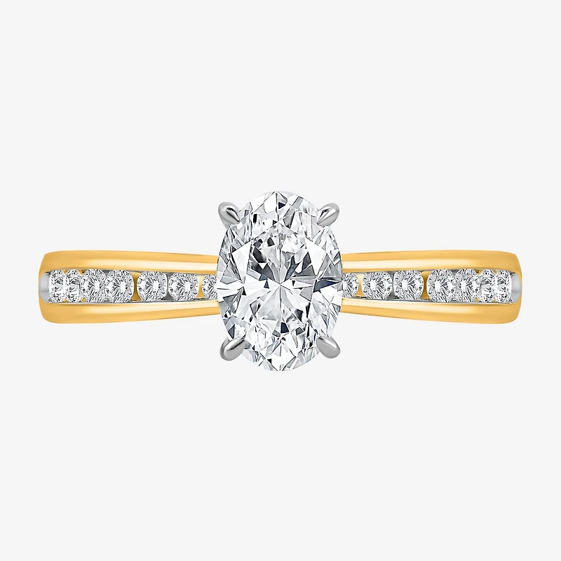 (I / Si2) Womens 1 CT. T.W. Lab Grown White Diamond Sterling Silver Oval Side Stone Engagement Ring