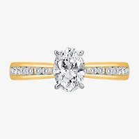 (I / Si2) Womens 1 CT. T.W. Lab Grown White Diamond Sterling Silver Oval Side Stone Engagement Ring