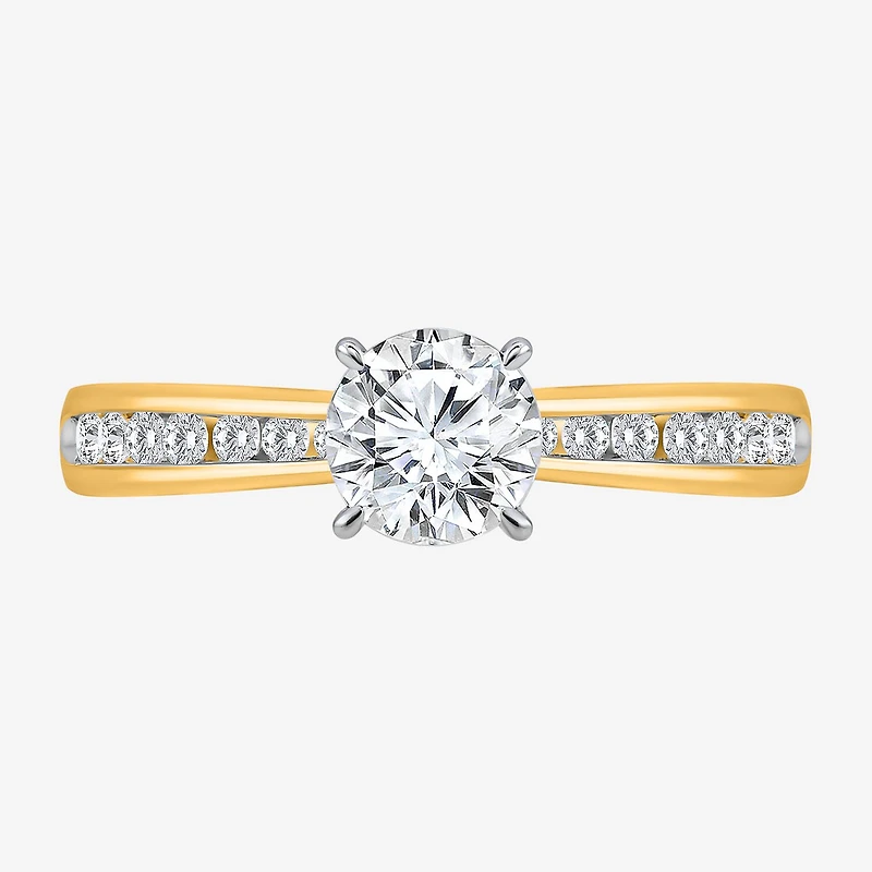 (I / Si2) Womens 1 CT. T.W. Lab Grown White Diamond Sterling Silver Round Side Stone Engagement Ring