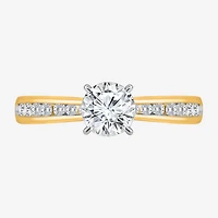 (I / Si2) Womens 1 CT. T.W. Lab Grown White Diamond Sterling Silver Round Side Stone Engagement Ring