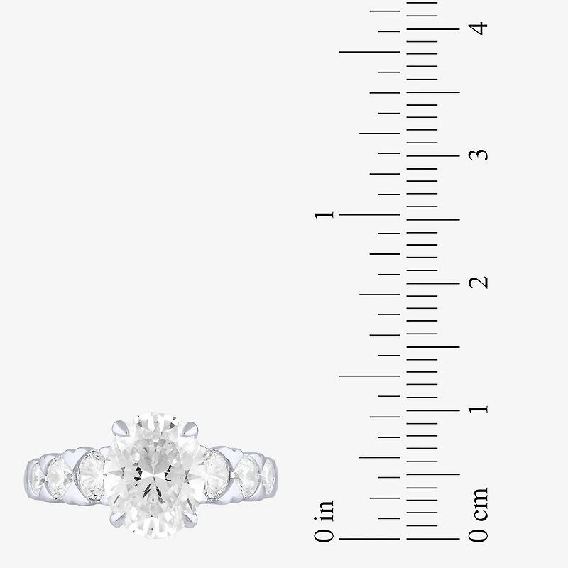 (F / Vs2) Womens 3 CT. T.W. Lab Grown White Diamond 10K Gold Oval Side Stone Engagement Ring