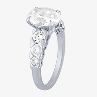 (F / Vs2) Womens 3 CT. T.W. Lab Grown White Diamond 10K Gold Oval Side Stone Engagement Ring