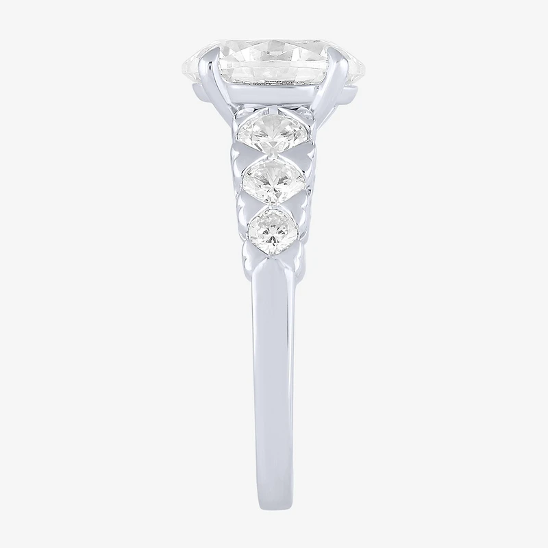 (F / Vs2) Womens 3 CT. T.W. Lab Grown White Diamond 10K Gold Oval Side Stone Engagement Ring