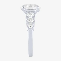 (F / Vs2) Womens 3 CT. T.W. Lab Grown White Diamond 10K Gold Oval Side Stone Engagement Ring