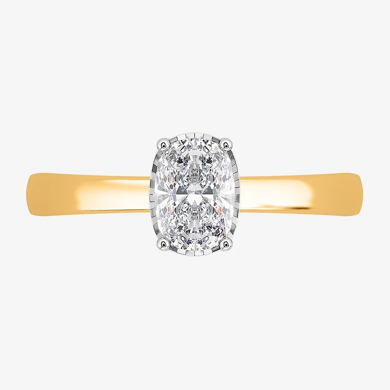 (I / Si2) Womens 1 CT. Lab Grown White Diamond Sterling Silver Cushion Solitaire Engagement Ring