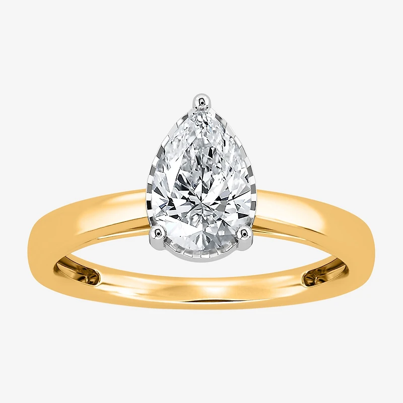 (I / Si2) Womens 1 CT. Lab Grown White Diamond Sterling Silver Pear Solitaire Engagement Ring