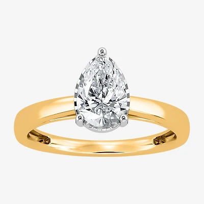 (I / Si2) Womens 1 CT. Lab Grown White Diamond Sterling Silver Pear Solitaire Engagement Ring