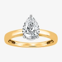 (I / Si2) Womens 1 CT. Lab Grown White Diamond Sterling Silver Pear Solitaire Engagement Ring