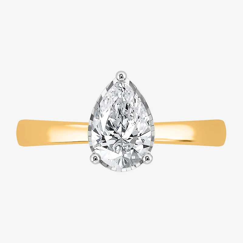 (I / Si2) Womens 1 CT. Lab Grown White Diamond Sterling Silver Pear Solitaire Engagement Ring