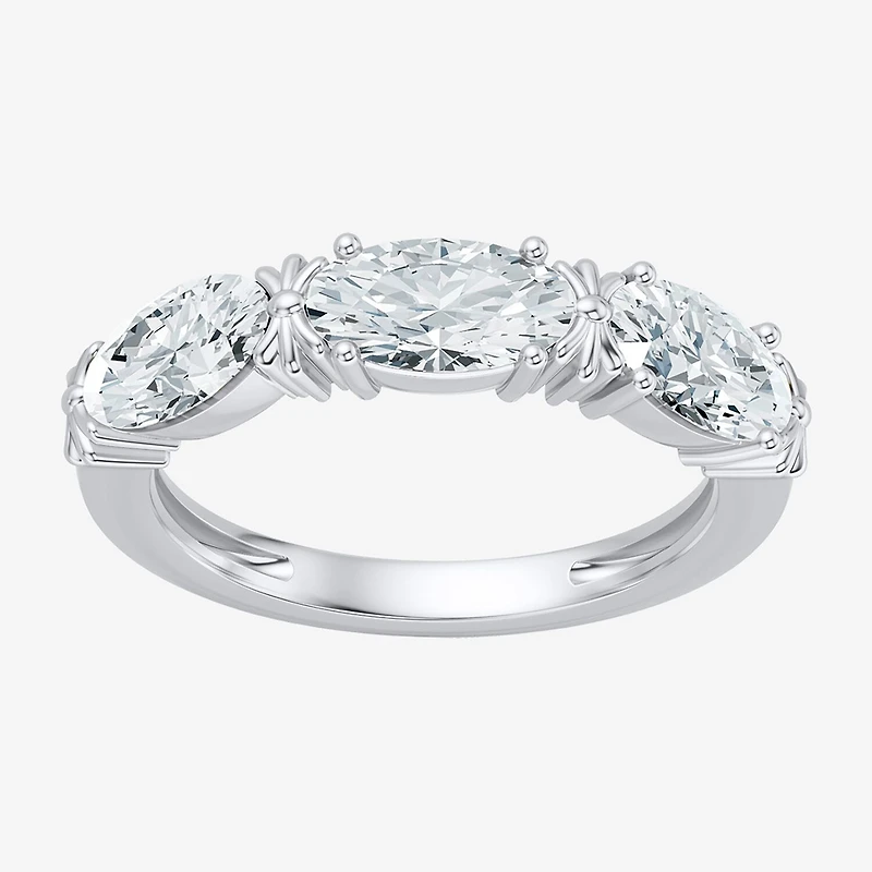 (F / Vs2) Womens 4MM 1 1/2 CT. T.W. Lab Grown White Diamond 10K Gold 3-Stone Wedding Band
