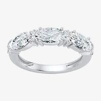 (F / Vs2) Womens 4MM 1 1/2 CT. T.W. Lab Grown White Diamond 10K Gold 3-Stone Wedding Band