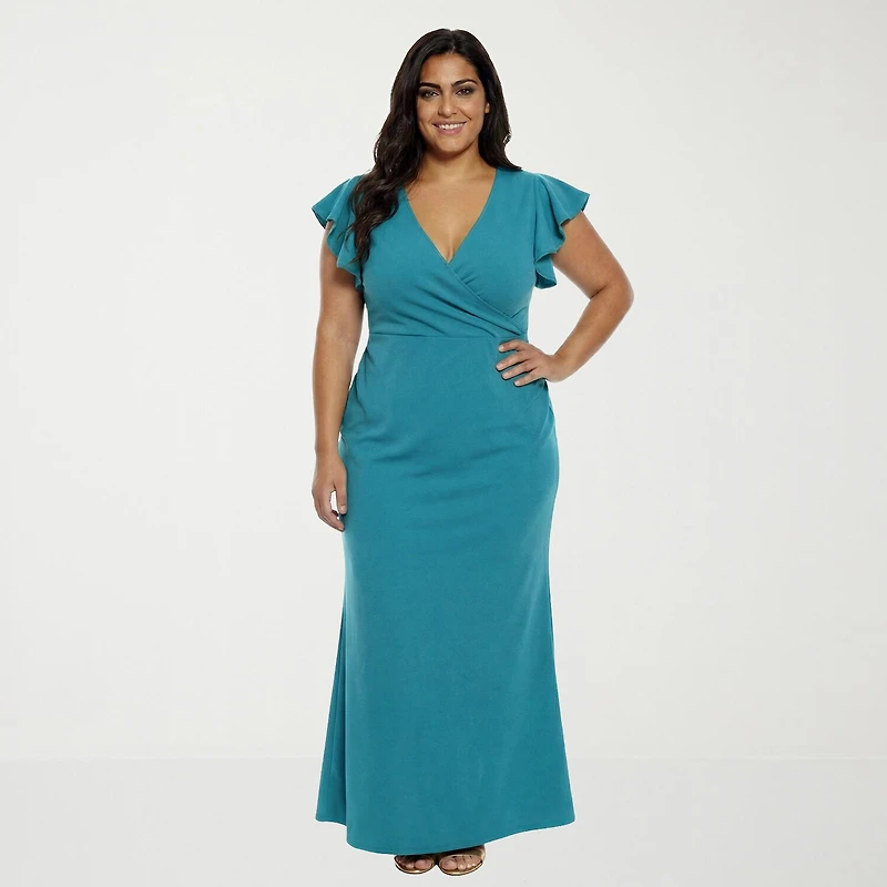 24seven Comfort Apparel Womens Plus Short Sleeve Wrap Dress