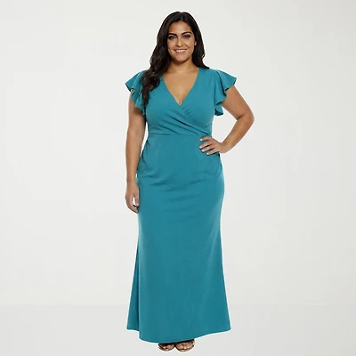 24seven Comfort Apparel Womens Plus Short Sleeve Wrap Dress