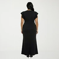 24seven Comfort Apparel Womens Plus Short Sleeve Wrap Dress