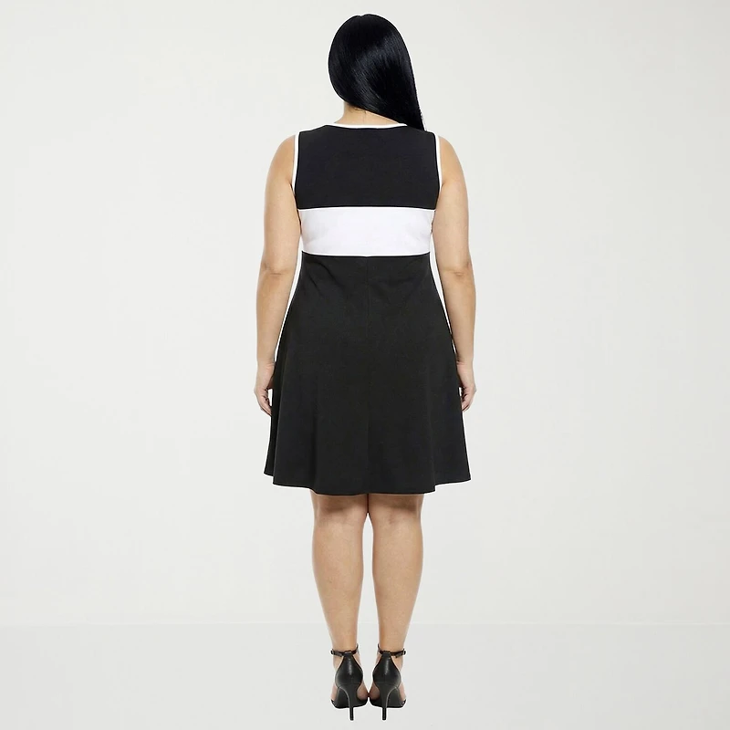 24seven Comfort Apparel Womens Plus Round Neck Sleeveless A-Line Dress