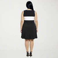 24seven Comfort Apparel Womens Plus Round Neck Sleeveless A-Line Dress