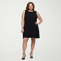24seven Comfort Apparel Womens Plus Round Neck Sleeveless Shift Dress